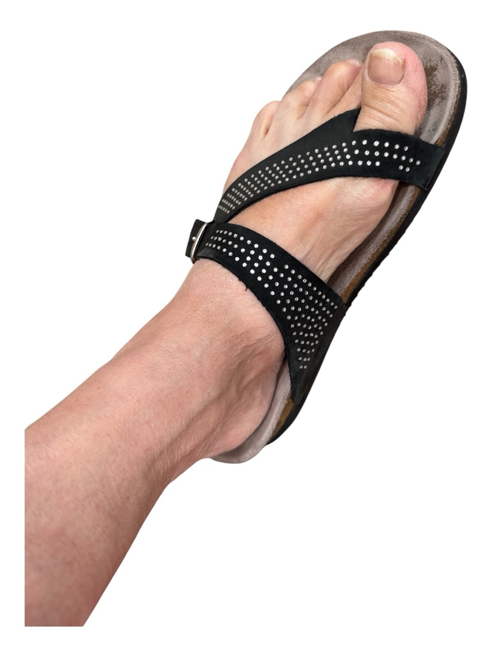 MEPHISTO “Helena Spark” black nubuck slide sandals, rhinestones on straps, 8 - Picture 8 of 16